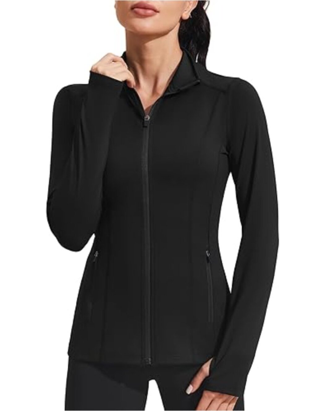 Full Zip Lightweight Athletic Jacket with Thumb Holes for Running Yoga